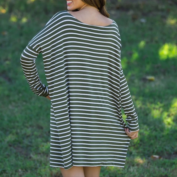 PIKO - SM Olive Green & White Striped Tunic Top/Dress - Picture 2 of 13